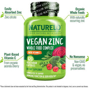 Naturelo Whole Food Vegan Zinc Supplement - Immune Support & Skin Health - Plant-Based Zinc for Overall Wellness