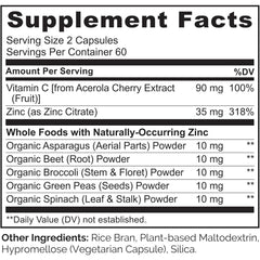 Naturelo Whole Food Vegan Zinc Supplement - Immune Support & Skin Health - Plant-Based Zinc Alternative - 60 Capsules