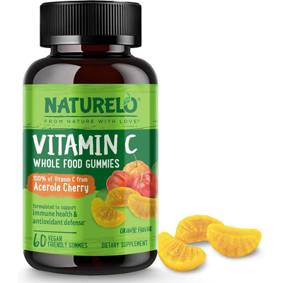 Naturelo Whole Food Vitamin C Gummies - Immune Support, Antioxidant Rich, Orange Flavored Gummy Vitamins