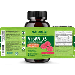 Naturelo Whole Food Vitamin D3 Gummies for Adults - Immune Support & Bone Health - Delicious D3 Supplement