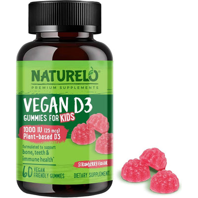 Naturelo Whole Food Vitamin D3 Gummies for Kids - Immune Support & Bone Health - Chewable Supplement for Children