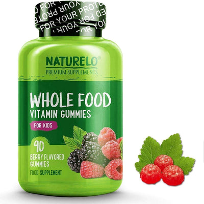 NATURELO® Health and Beauty Children's Whole Food Gummies with Natural Vitamins, Fruit Extracts & NO Sugar - 90 Gums | 1, 2 or 3 Month Supply (Vegan)
