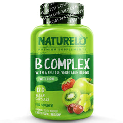 NATURELO® United Kingdom Health and Beauty 120 Capsules B Complex with Natural Vitamin B6, Folate, B12 & Biotin