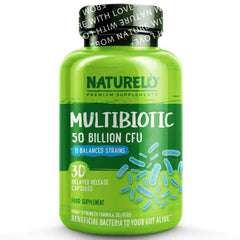 NATURELO® United Kingdom Health and Beauty 30 Capsules (1 Month Supply) Multibiotic - 50 Billion CFU, 11 Balanced Strains, No Refrigeration Needed