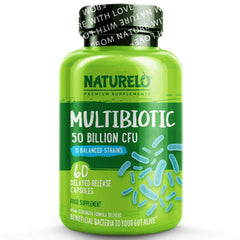 NATURELO® United Kingdom Health and Beauty 60 Capsules (2 Month Supply) Multibiotic - 50 Billion CFU, 11 Balanced Strains, No Refrigeration Needed