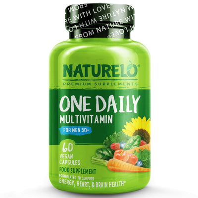 NATURELO® United Kingdom Health and Beauty One Daily Multivitamin For Men 50+ with Natural Vitamins, Extra Biotin & D3