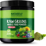 NATURELO® United Kingdom Health and Beauty Raw Greens Powder with Grasses, Probiotics and Superfoods - Unsweetened - 60 Servings (Vegan)